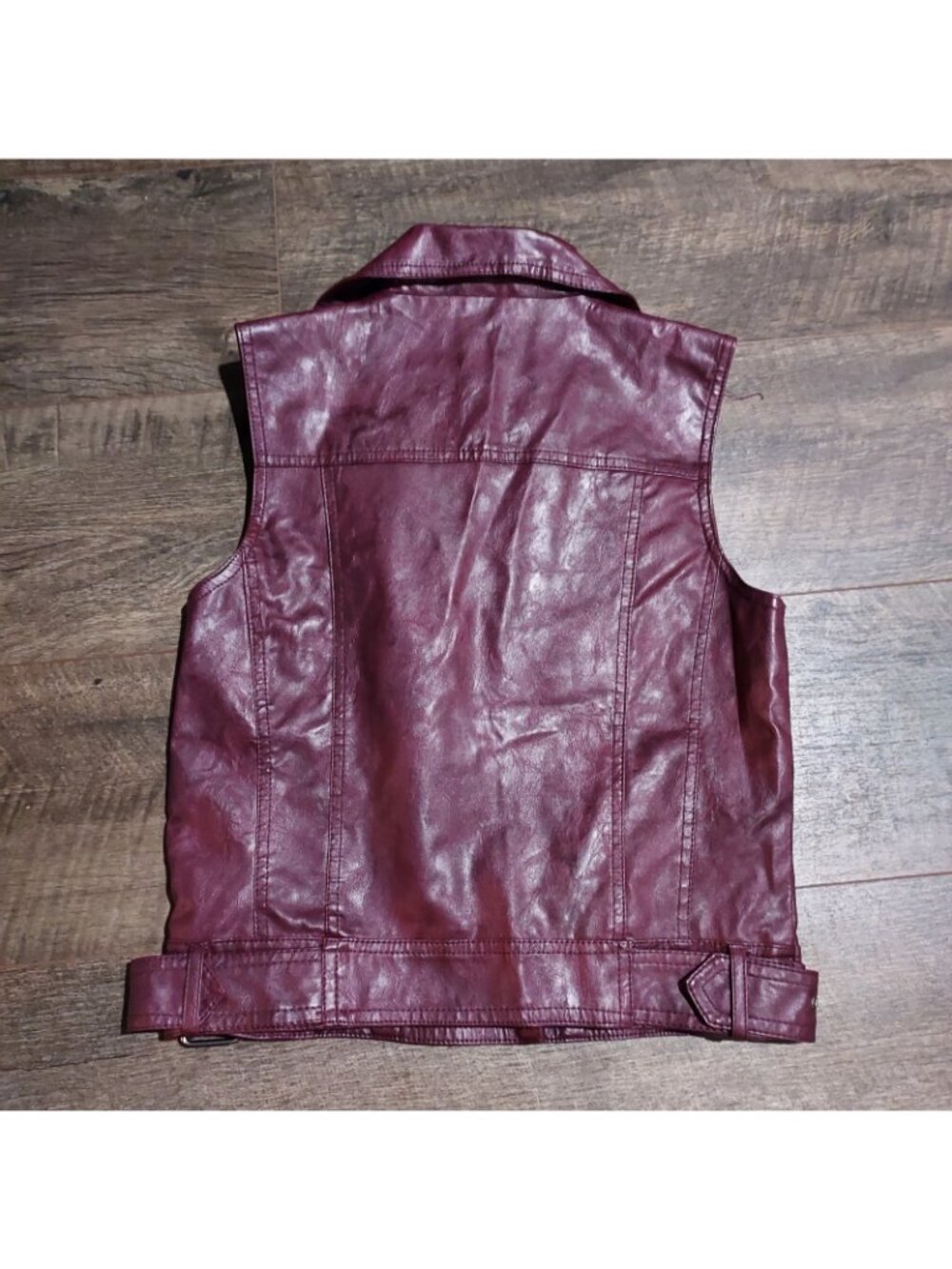 American Rag Cie Full Zip Burgendy Flux Leather Moto Gillet Biker Vest Size M - Picture 8 of 11
